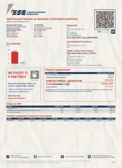 Slovakia SSE energy utility bill in PSD format